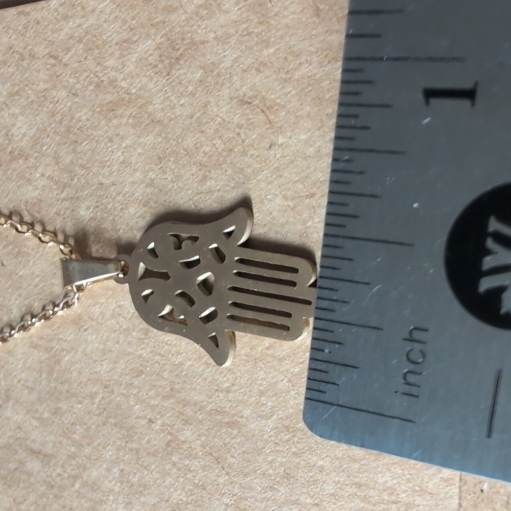 Elegant Gold Stainless Steel Hamsa Hand Necklace - Picture 6 of 6